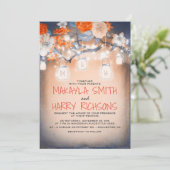 Rustikale Bäume und Lichter Mason Jars Hochzeit im Einladung (Stehend Vorderseite)