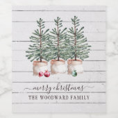 Rustikale Bäume Weihnachten frohe Weihnachten Weinetikett (Einzelnes Label)