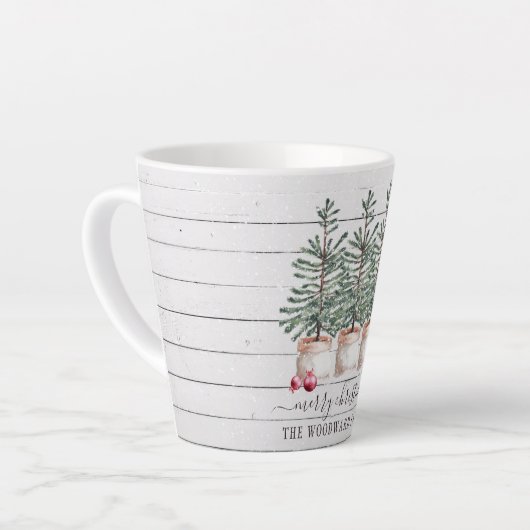 Rustikale Bäume Weihnachtsfeiertag Latte Tasse (Linke Ecke)