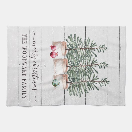 Rustikale Bäume Weihnachtsküche Handtücher (Horizontal)