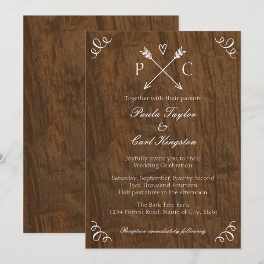 Rustikale Baumhochzeit Einladung (Vorne/Hinten)