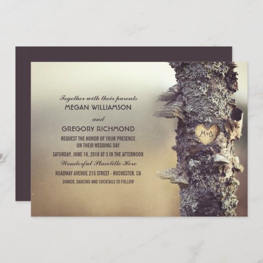 Rustikale Baumhochzeit Einladung (Vorne/Hinten)