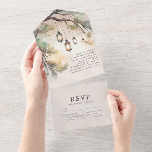 Rustikale Baumhütte Botanische Laternenleuchten Ho All In One Einladung (Abreißen)