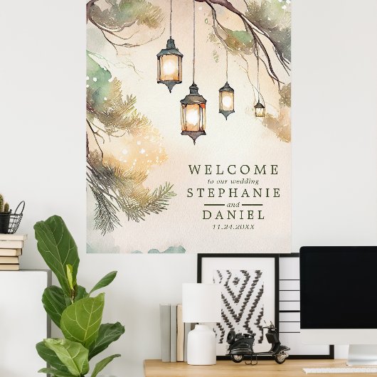 Rustikale Baumhütte Botanische Laternenleuchten Ho Poster (Heimbüro)