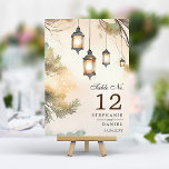 Rustikale Baumhütte Botanische Laternenleuchten Ho Tischnummer<br><div class="desc">Rustikale Baumhütte Botanische Laternenleuchten Hochzeitslicht Tischnummer. Schönes elegantes Hochzeitsdesign in Aquarellfarbe mit rustikalen Botanischen Hängeblattern. Dieses maßgeschneiderte,  moderne Hochzeitsdesign kann leicht mit Ihren eigenen Hochzeitsdetails personalisiert werden.</div>