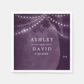 Rustikale Baumhütte Lila Strandlichter Hochzeit Serviette (Vorderseite)