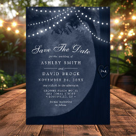Rustikale Baumkarve Initials String Lights Navy Save The Date