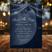 Rustikale Baumkarve Initials String Lights Navy Save The Date