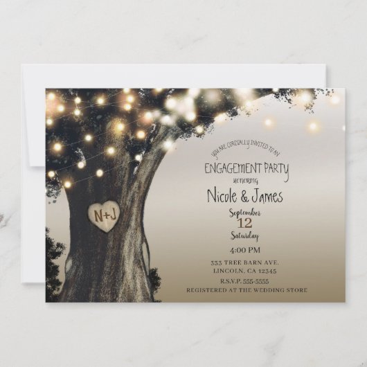 Rustikale Baumlichter Moderne Verlobung Einladung (Vorderseite)