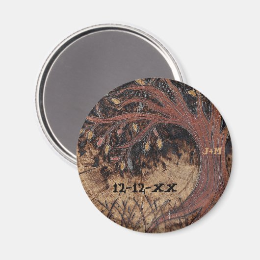 Rustikale Baumpyrografie Save the Date Gastgeschen Magnet (Vorderseite/Rückseite)