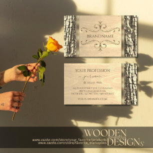 Rustikale Baumrinde Naturkörner Gold Verzierte Gr Visitenkarte