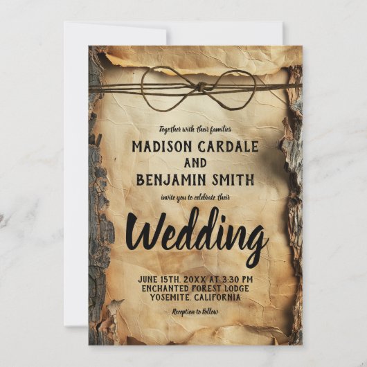 Rustikale Baumrinde Vintages Pergamentpapier Hochz Einladung (Vorderseite)