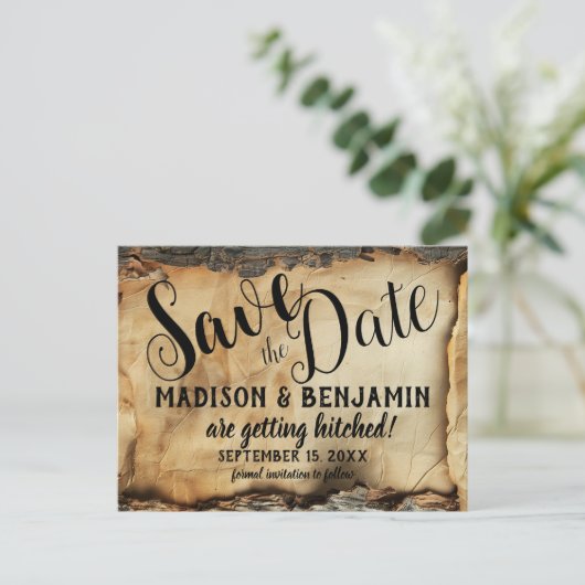 Rustikale Baumrinde Vintages Pergamentpapier Hochz Postkarte (Stehend Vorderseite)