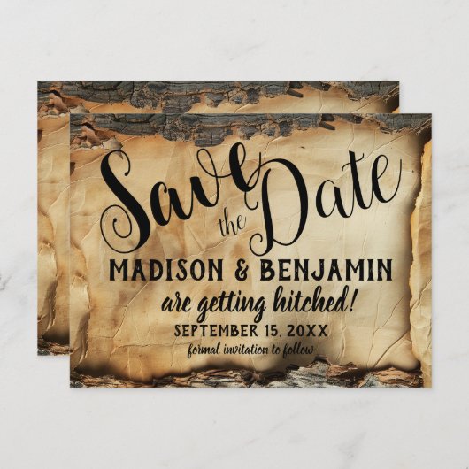 Rustikale Baumrinde Vintages Pergamentpapier Hochz Postkarte (Vorne/Hinten)