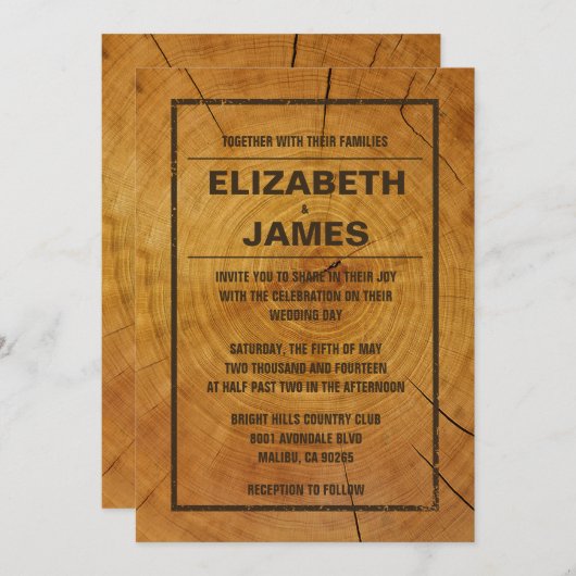 Rustikale Baumring-Hochzeitsfeiern Einladung (Vorne/Hinten)