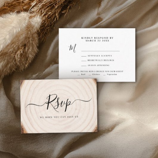 Rustikale Baumring Holzmaserung Hochzeit RSVP Karte