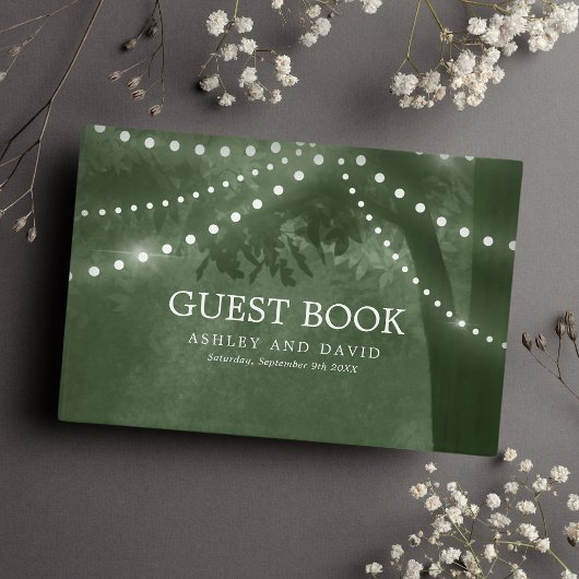 Rustikale Baumsaitenblende strahlt grüne Hochzeit Gästebuch