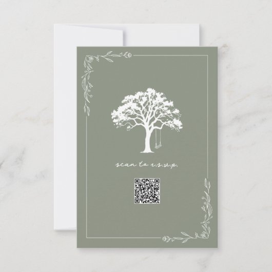 Rustikale Baumschwinge Sagegrüner QR-Code Hochzeit RSVP Karte (Vorderseite)