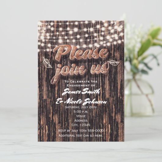 Rustikale Baumstämme Barkholz & Lichter fallen Ein Einladung (Stehend Vorderseite)