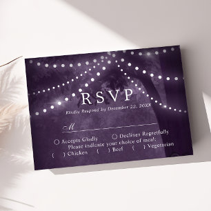 Rustikale Baumstring-Lichter Lila Hochzeitsszenier RSVP Karte