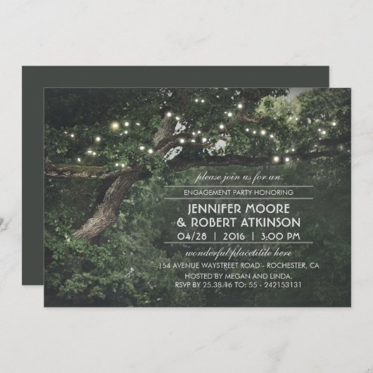 Rustikale Baumstring Lights Forest Engagement Part Einladung (Vorne/Hinten)