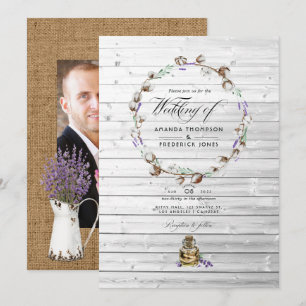 Rustikale Baumwoll-Lavendel-Landhochzeit im Bauern Einladung
