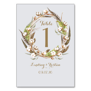 Rustikale Baumwollblumenfeder Tischnummer