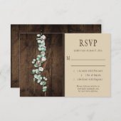 Rustikale Baumwollbollen und Eukalyptus-Barnholz-U RSVP Karte (Vorne/Hinten)