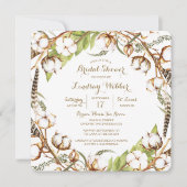 Rustikale Baumwolle Federn Bridal Dusche Einladung (Vorderseite)