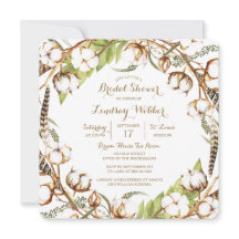 Rustikale Baumwolle Federn Bridal Dusche Einladung