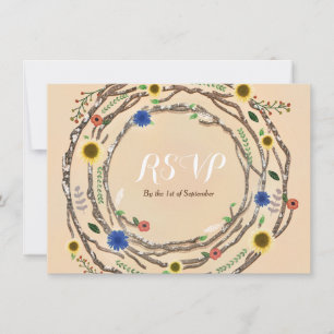 Rustikale Baumzweig-Blumen-Vintage-RSVP-Karte Einladung