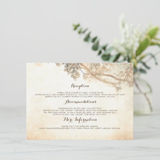 Rustikale Baumzweige Hochzeitsinformationsgäste Begleitkarte (Stehend Vorderseite)