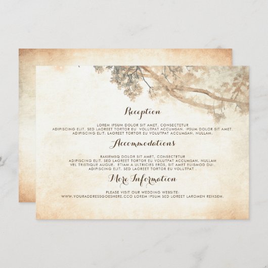 Rustikale Baumzweige Hochzeitsinformationsgäste Begleitkarte (Vorne/Hinten)