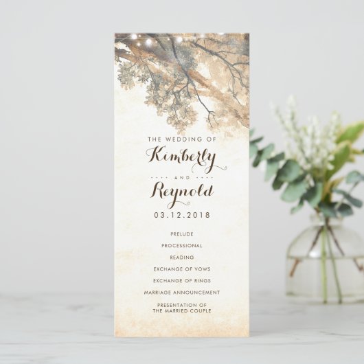 Rustikale Baumzweige im Freien Hochzeitsprogramme Programm (Stehend Vorderseite)