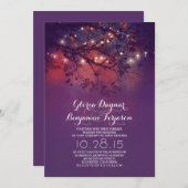 Rustikale Baumzweige lila Lichter Hochzeit Einladung (Vorne/Hinten)