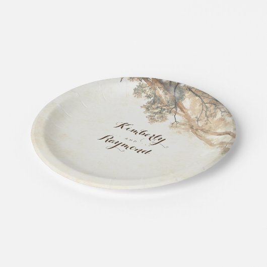 Rustikale Baumzweige Pappteller (Schrägansicht)