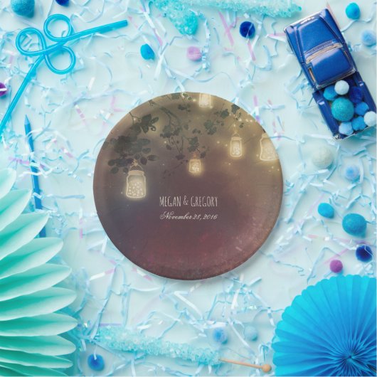 Rustikale Baumzweige und Mason Jar Fireflies Pappteller (Party)