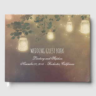 Rustikale Baumzweige und Mason Jar Lights Hochzeit Gästebuch
