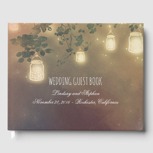 Rustikale Baumzweige und Mason Jar Lights Hochzeit Gästebuch (Vorderseite)