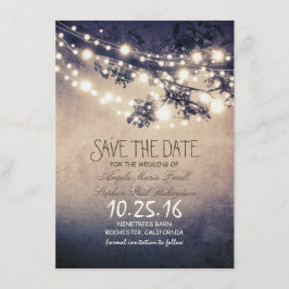 Rustikale Baumzweige und Stringleuchten Save the D Date