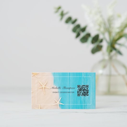 Rustikale Beach QR Code Business Card Visitenkarte (Stehend Vorderseite)