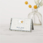 Rustikale Beach Sand Dollar Driftwood Wedding Platzkarte (Rückseite)