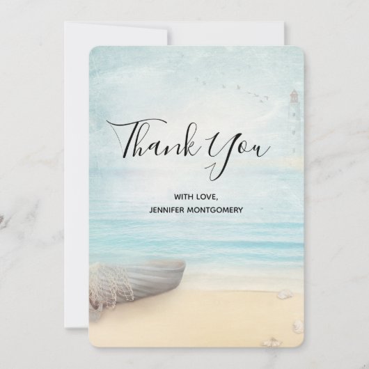 Rustikale Beachszene mit Boot Vielen Dank Dankeskarte (Vorderseite)