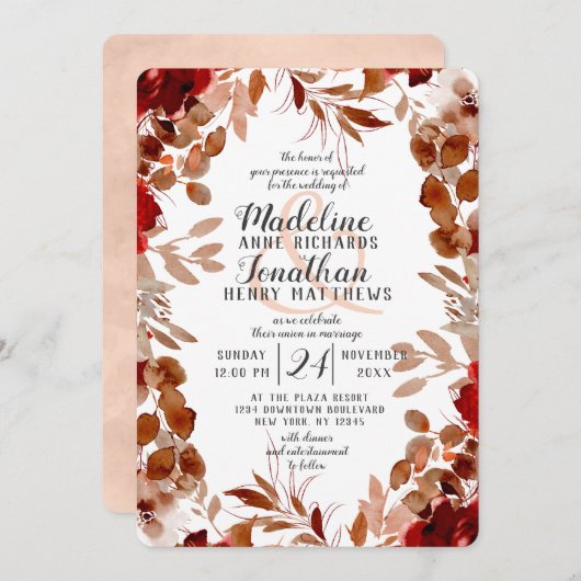 Rustikale Beauty Floral Fall Harvest Border Weddin Einladung (Vorne/Hinten)