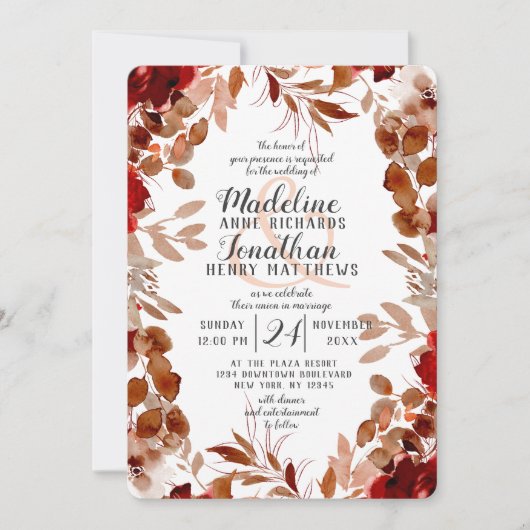 Rustikale Beauty Floral Fall Harvest Border Weddin Einladung (Vorderseite)