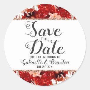 Rustikale Beauty Floral Frame Rose Gold Save the D Runder Aufkleber