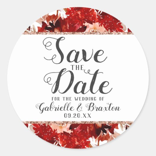 Rustikale Beauty Floral Frame Rose Gold Save the D Runder Aufkleber (Vorderseite)