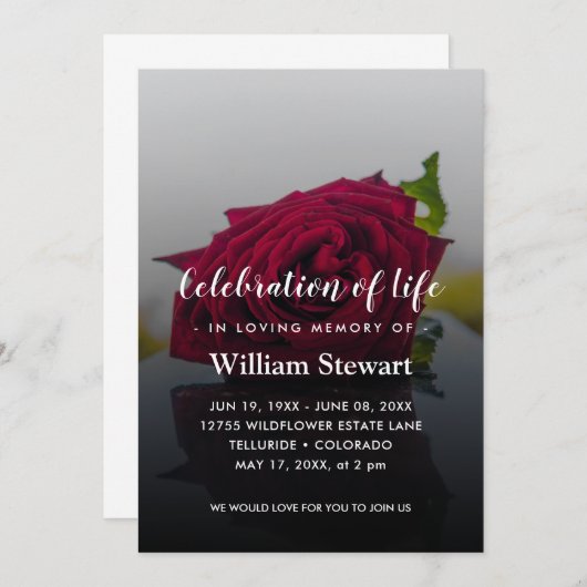 Rustikale Beerdigung | ROSE Einladung (Vorne/Hinten)