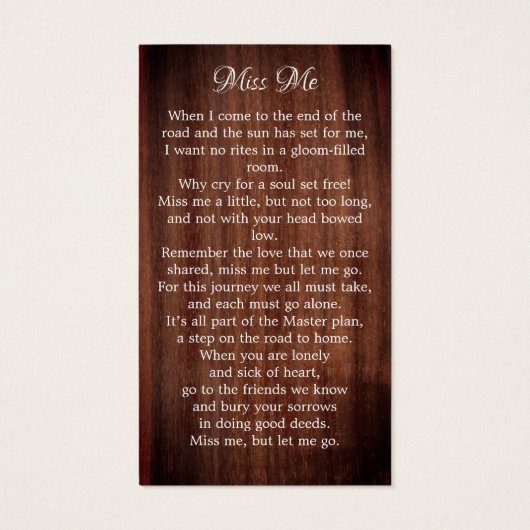 Rustikale Beerdigungskarte (Rückseite)