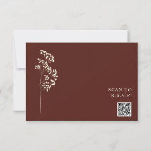 Rustikale Beet Red Gypsophila QR Code Hochzeit RSVP Karte
